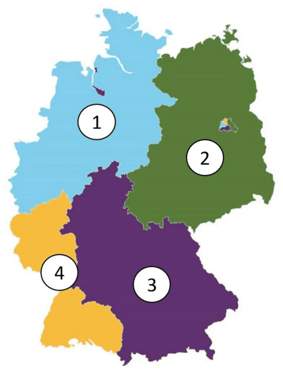 Abbildung zur Frage: Wie waren die Besatzungszonen Deutschlands nach 1945 verteilt?