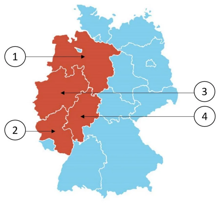 Abbildung zur Frage: Welches Bundesland ist Nordrhein-Westfalen?